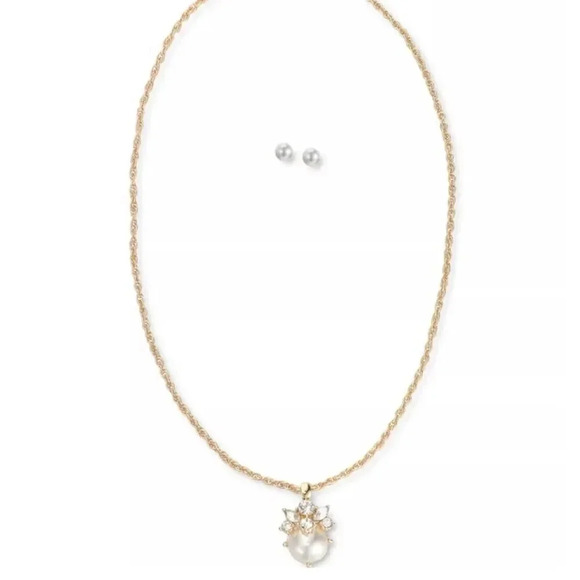 Charter Club Gold-Tone Crystal Crown Imitation Pearl Pendant Necklace & Stud Ear - Picture 3 of 3